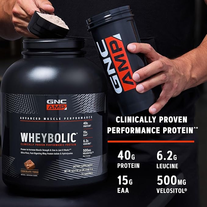 GNC AMP Wheybolic Clinically Proven Protein Powder 40g Whey Protein BCAA Leucine Increases Muscle Strength Muscle Building 3rd Party Tested Gluten Free Fruity Crisps 25 Servings