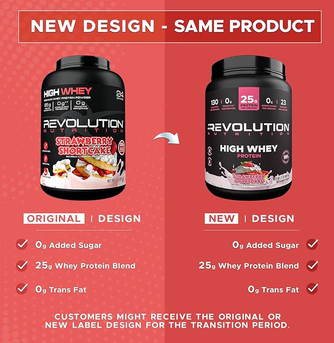 Revolution Nutrition High Whey Protein Powder 2LB Whey Isolate Gluten Free Lean Muscle Mass for Men &amp Women 25g of Protein Per Scoop 908 g 24 Servings (Strawberry Shortcake 2 Pound)