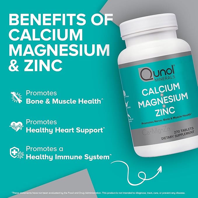 Qunol Calcium 3 in 1 Tablets with CalciumMagnesium &amp Zinc for Immune SupportBoneNerveand Muscle Health Supplement270 Count (Pack of 2)