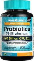 NewRhythm Probiotics 120 Billion CFU 36 Strains 3-in-1 Probiotics with Prebiotics &amp Enzymes Probioticos for Women &amp Men Vegan Targeted Release Supplement 60ct