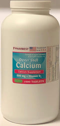 Oyster Shell Calcium 500 mg + Vitamin D Supplement - 1000 Tablets