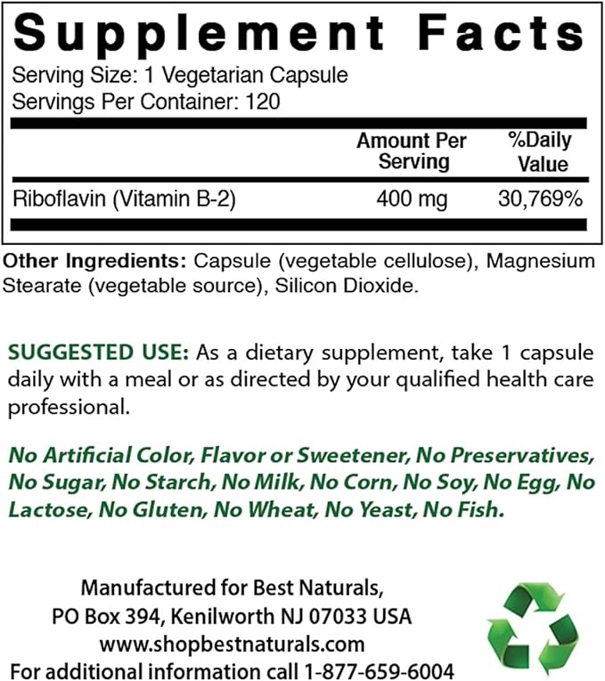 Best Naturals Probiotic 10 Strains &amp 30 Billion CFU &amp Vitamin B2 (Riboflavin) 400mg