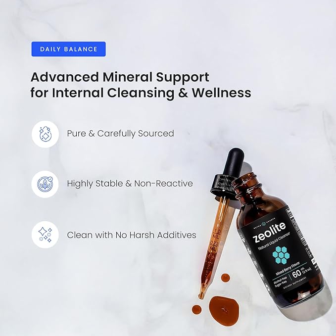 NutraChamps Zeolite Liquid Mineral Drops with Vitamins C D3 &amp B12 - Immune Support Clinoptilolite Mineral Supplement for Daily Wellness Support – 60 mL Berry Flavor