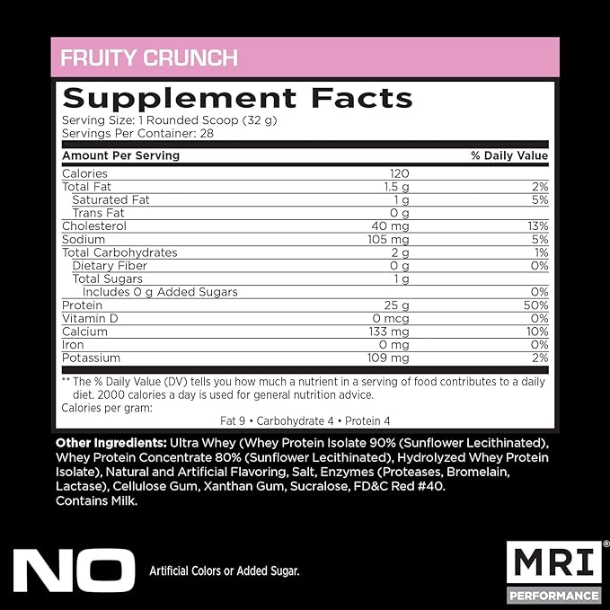 MRI Performance Ultra Whey Protein 25g Triple-Blend of Hydrolyzed Isolate &amp Concentrate for Muscle Recovery Lean Strength &amp Daily Protein Support (Fruity Crunch 28 Servings)
