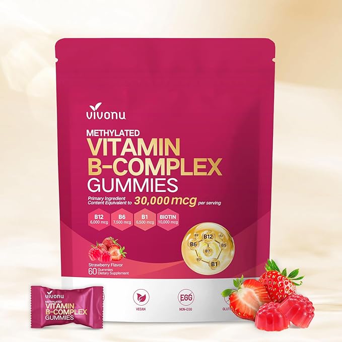 VivoNu Multivitamin Methylated Vitamin B Complex Gummies Vitamin B12 B6 B1 B2 B3 B5A C D E and Folate (1)