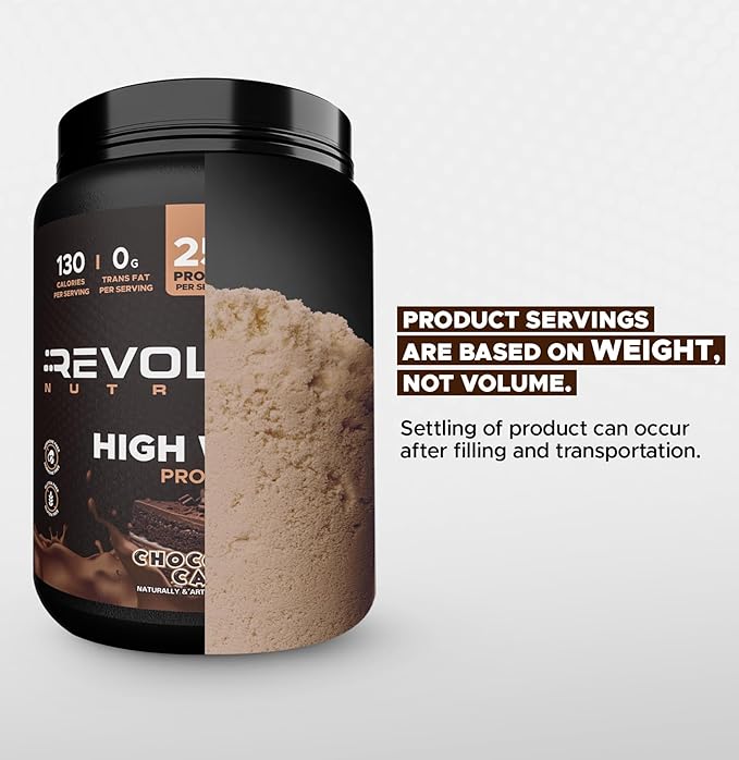 Revolution Nutrition High Whey Protein Powder 2LB Whey Isolate Gluten Free Lean Muscle Mass for Men &amp Women 25g of Protein Per Scoop 908 g 24 Servings (Chocolate Cake 2 Pound)