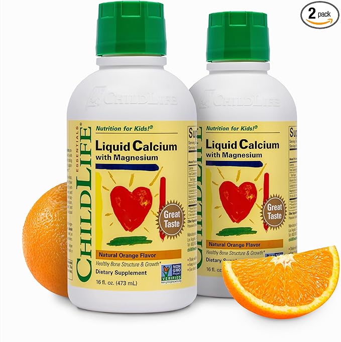 ChildLife Essentials Liquid Calcium Supplement for Kids - Baby Calcium with Magnesium Zinc and Vitamin D3 - Orange Flavor 16 fl oz (2 Pack)