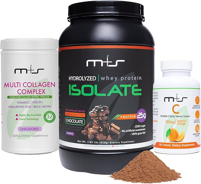 M+S Hydrolyzed Whey Protein Isolate (Chocolate) + Vitamin C + Multi Collagen Complex – Hydrolyzed Collagen peptides