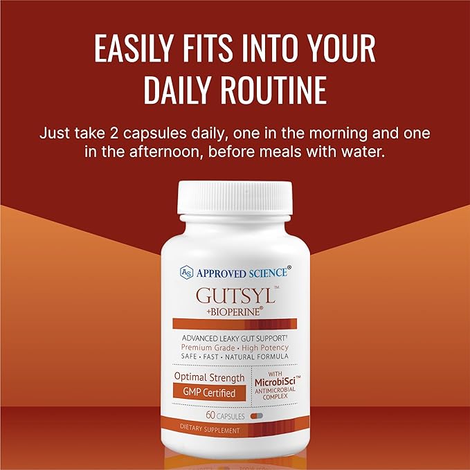 Approved Science® Gutsyl- Leaky Gut Supplement- Protect GI Tract with Aloe Vera Marshmallow Root Licorice and Slippery Elm- Contains Prebiotic and BioPerine- 3 Month Supply