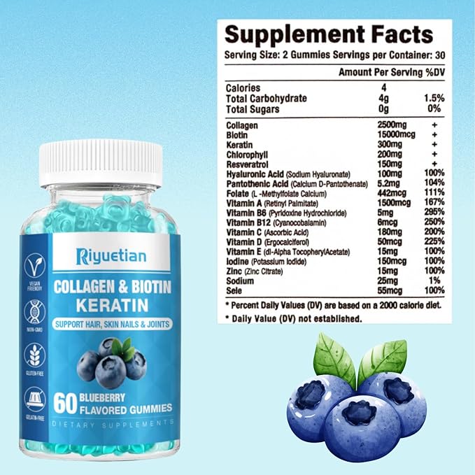 Biotin Gummies 15000mcg with Collagen for Adults Women &amp Men - Hair Skin &amp Nails Gummies with Biotin - Collagen for Woman - Vegan Non-GMO Hair Vitamins - 120 Count 2 Pack