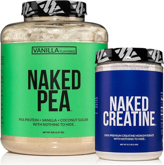 NAKED Vanilla Pea Protein Isolate 5LB Bulk + Pure Micronized Creatine Monohydrate 1000g (200 Servings) – Plant-Based Vegan Non-GMO Gluten Free Soy Free
