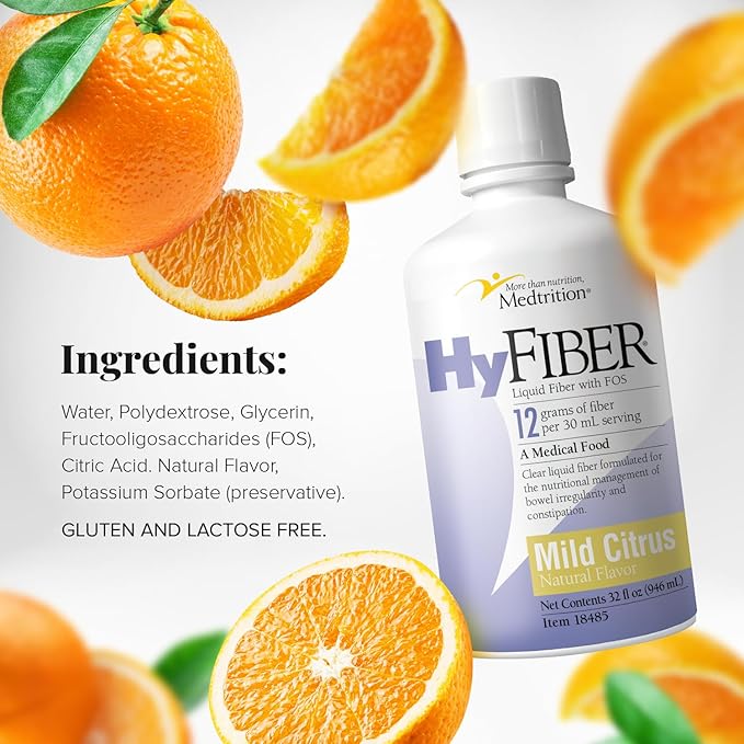 Medtrition HyFiber Daily Liquid Fiber for Regularity and Soft Stools 12 Grams Soluble Fiber 32 fl oz 1 Bottle