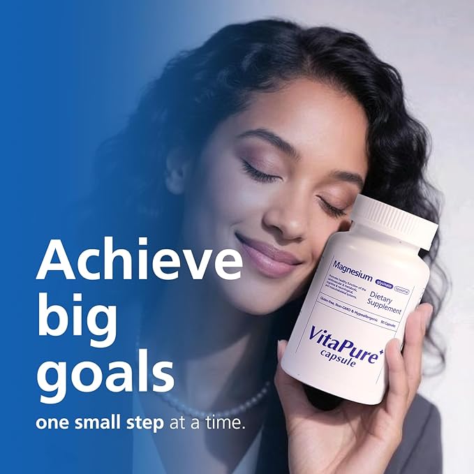 Vitapure+ Capsules Magnesium (Glycinateliposomal) - Supplement to Support Stress Relief Sleep Heart Health Nerves Muscles and Metabolism* - with Magnesium Glycinate - 90 Capsules