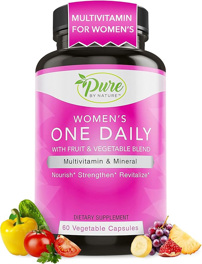 Pure By Nature One Daily Multivitamin for Women &amp Men Bundle Pack Multi Vitamins and Minerals Supplement for Immune Support with Vitamin B12 Gluten-Free &amp Non-GMO Each with 60 Veggie Capsule