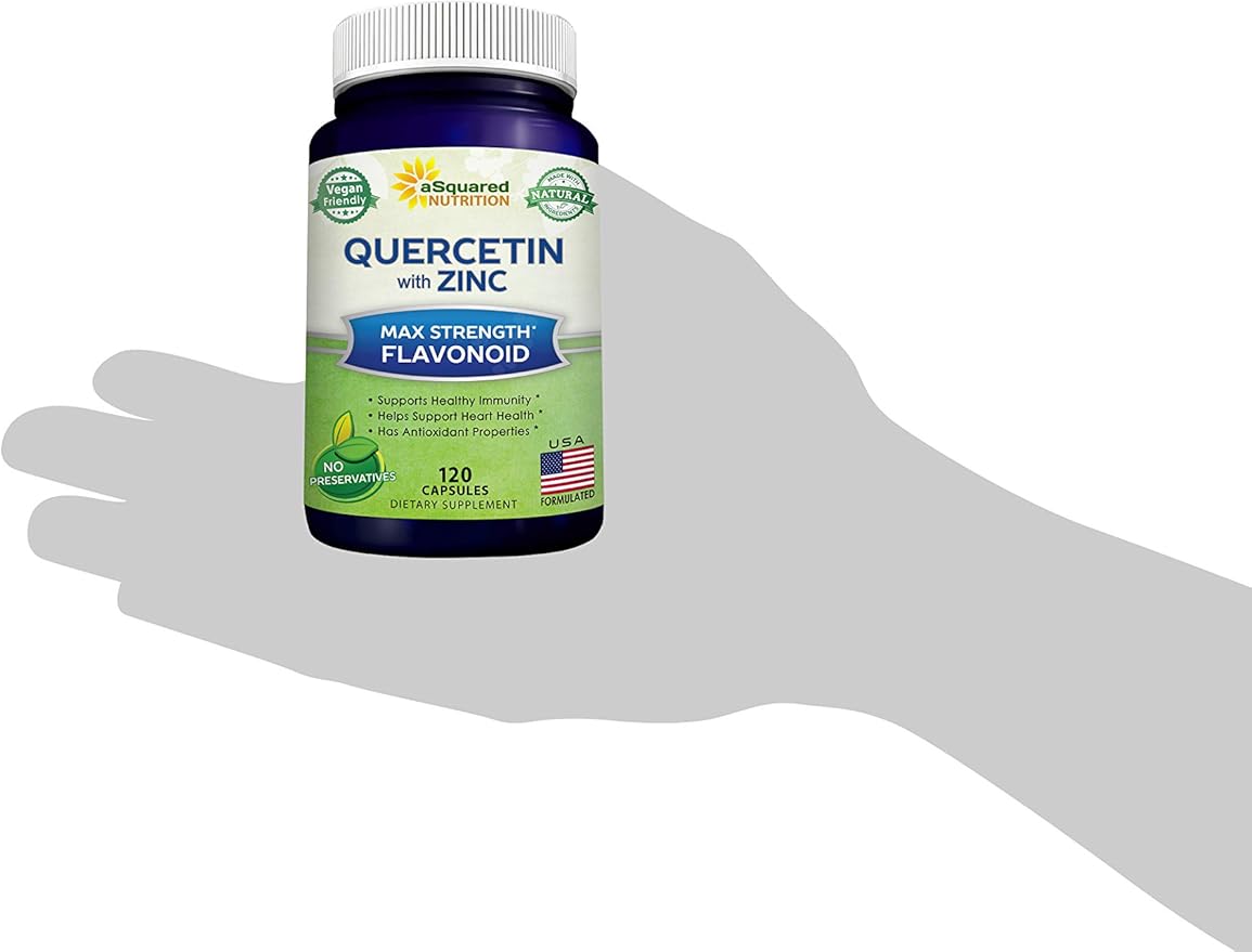 aSquared Nutrition Quercetin 1000mg with Zinc Supplement - 120 Capsules - Quercetin Dihydrate with Black Elderberry &amp Zinc - Max Strength Powder Complex Pills to Help Improve Immune Response