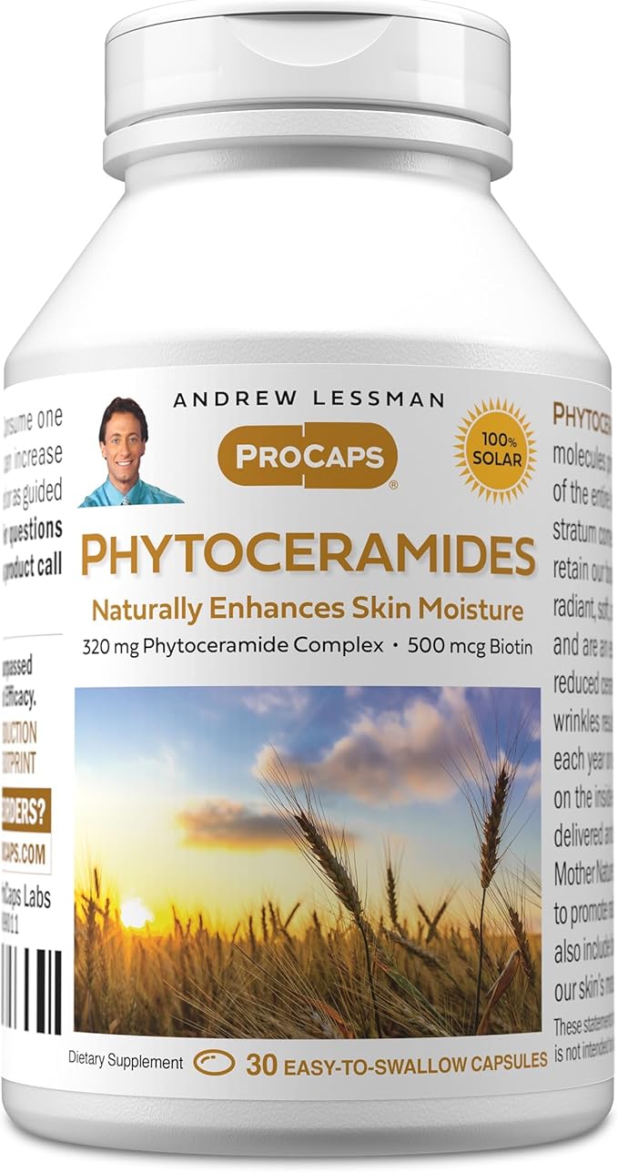 ANDREW LESSMAN Phytoceramides with Biotin 30 Softgels - Skin’s Vital Natural Internal Moisturizer. Naturally Enhances Soft Smooth Radiant Skin. No Additives. Small Easy to Swallow Softgels