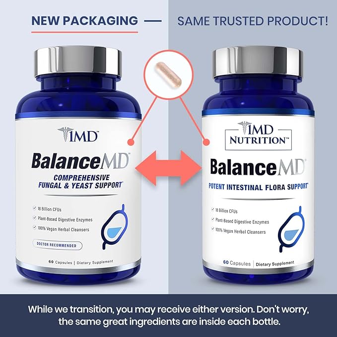 1MD Nutrition BalanceMD Vaginal Probiotics | Oregano &amp Caprylic Acid with Lactobacillus &amp Digestive Enzymes | Promotes Intestinal Flora Balance | 60 Capsules
