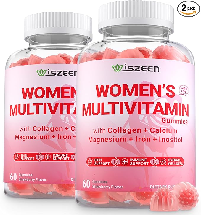 Sugar Free Methylated Multivitamin for Women Gummies Biotin Collagen Calcium Magnesium Inositol Folate Iron Vitamin A C D E - Womens Vitamins for Energy Immune Bone Skin Hair