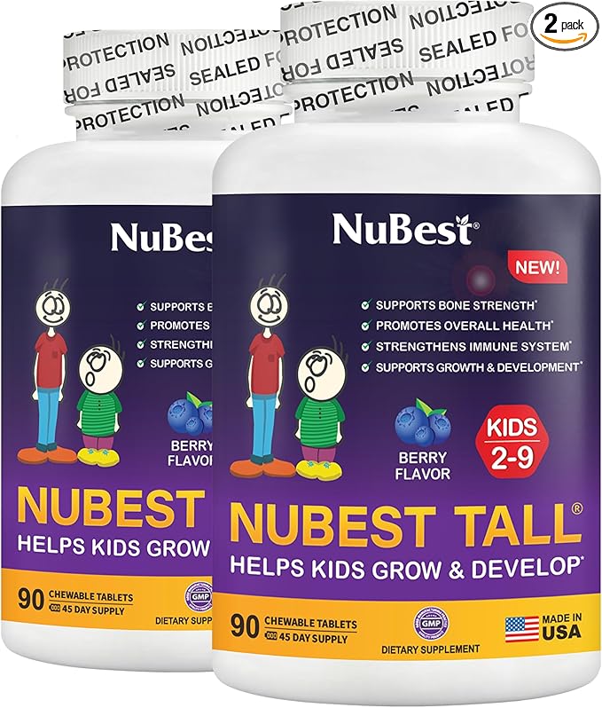 NuBest Tall Kids - Toddlers Vitamins and Kids Vitamins for Age 2 to 9 - Support Bone Strength Overall Health and Immunity - Animal Shapes - 180 Chewable Berry Tablets | Pack 2