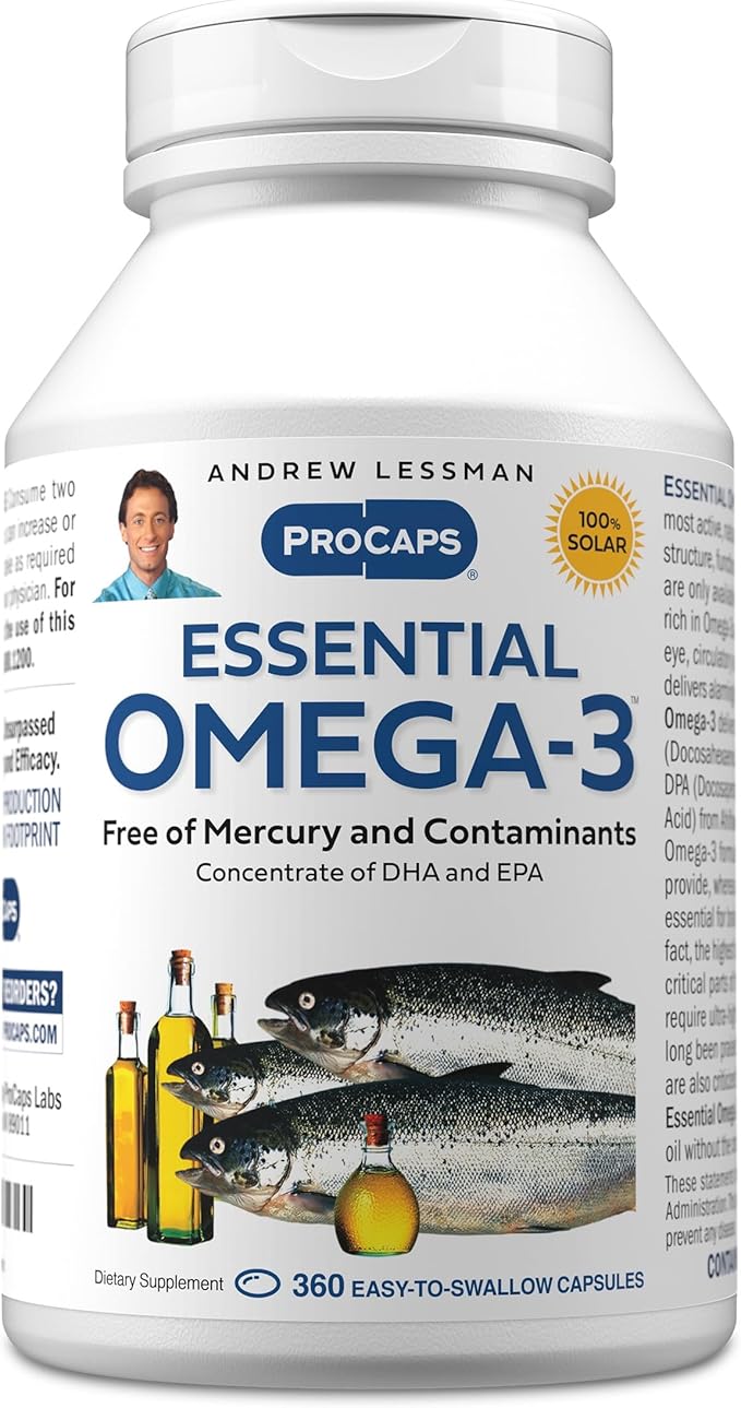 ANDREW LESSMAN Essential Omega-3 Unflavored - 360 Softgels - Ultra-Pure High Potency Omega-3 Oils. High DHA No Stomach Upset No Contaminants No Mercury. Small Easy to Swallow Softgels