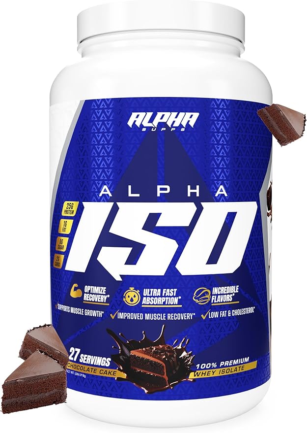 Alpha Supps ISO Low Carb 100% Whey Protein Isolate Powder 25 Grams Per Serving Helps Support Muscle Growth Low Sugar and Gluten Free (Chocolate Cake 2 lb)