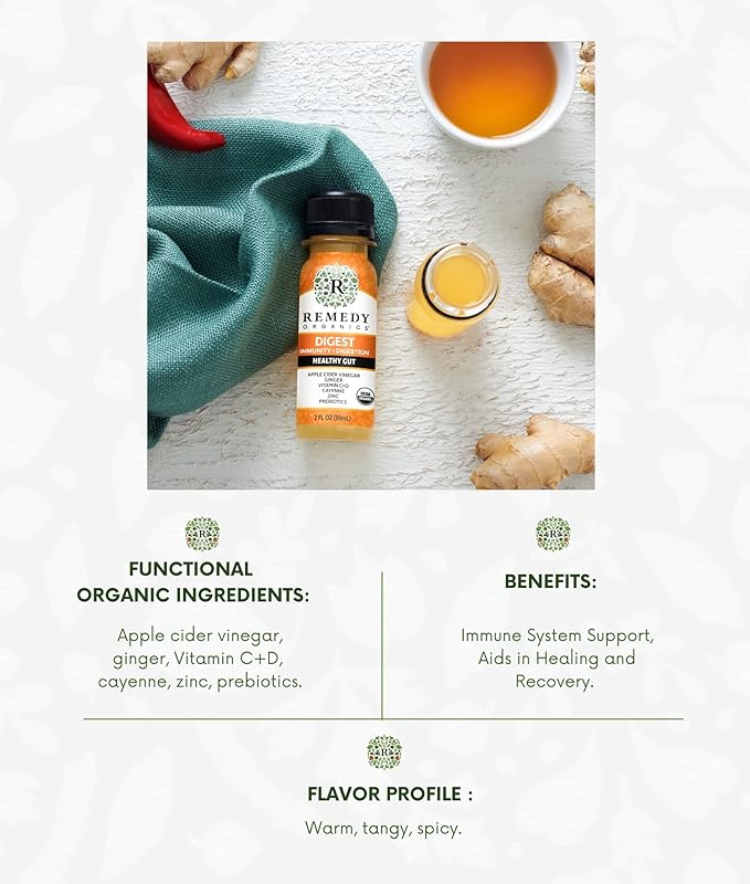 Remedy Organics Immunity Plus Shot Digest 12-Pack | Boost Energy Brain Function Detoxification and Metabolism | Certified-Organic Ingredients