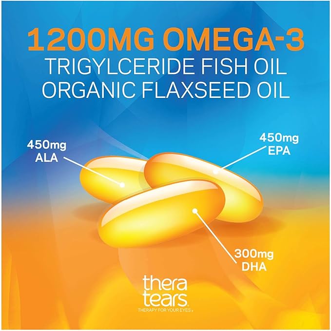 TheraTears 1200mg Omega 3 Supplement for Eye Nutrition Organic Flaxseed Triglyceride Fish Oil and Vitamin E 180 Count &amp SteriLid Eyelid Cleanser and Face Wash for Irritated Eyes 2 fl oz Spray