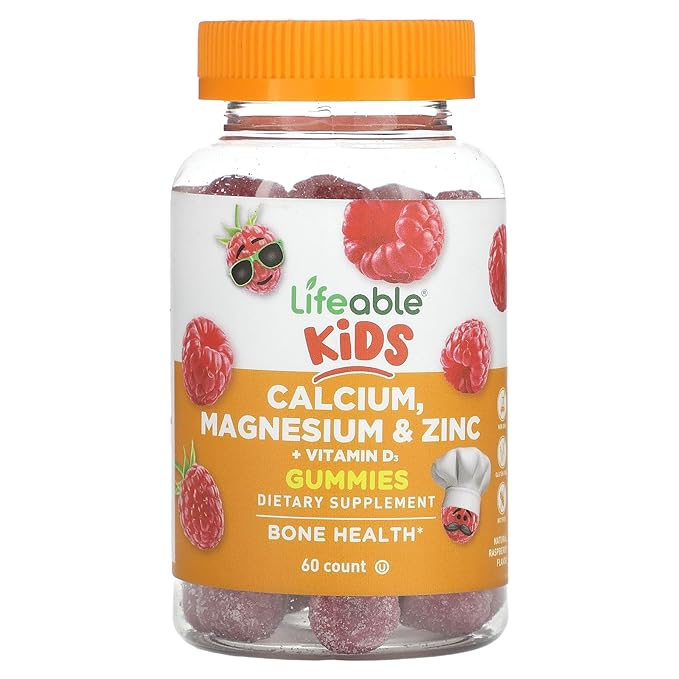Lifeable Kids Calcium Magnesium &amp Zinc + Vitamin D3 Gummies Natural Raspberry 60 Gummies