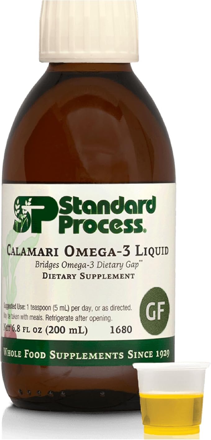 Standard Process Calamari Omega-3 Liquid - Supplement for Heart &amp Brain Health Support - Aids Skin Health - Gluten-Free Non-Dairy &amp Non-Grain - 6.8 oz