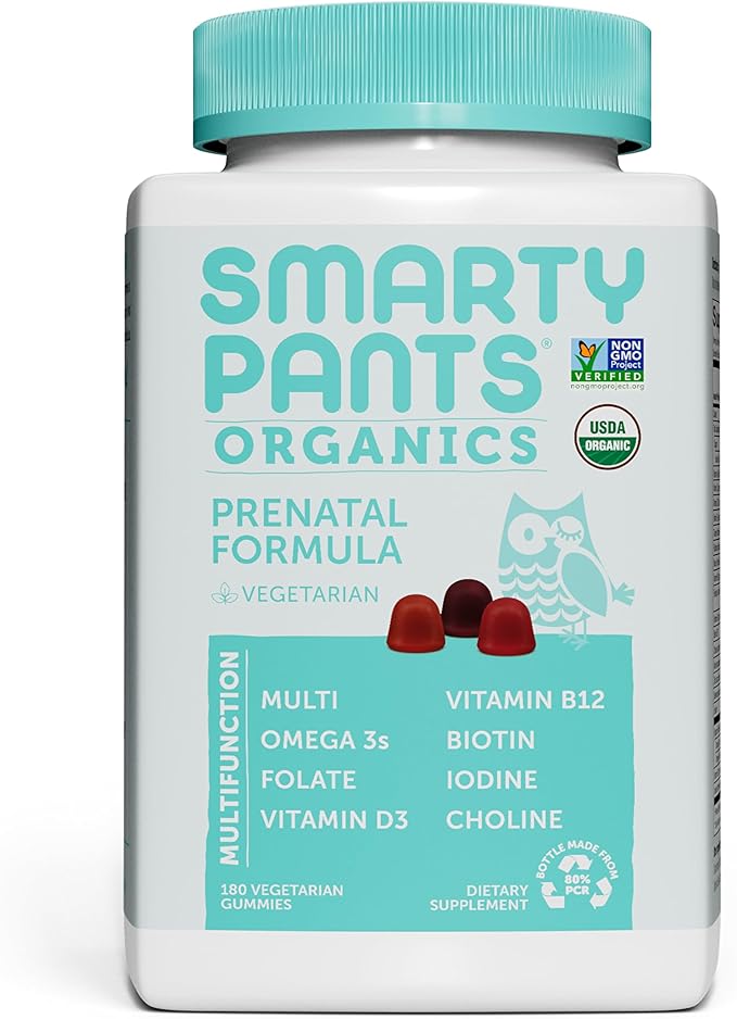 SmartyPants Organic Prenatal Vitamins for Women Multivitamin Gummies: Biotin Methylfolate Omega 3 (ALA) Vitamin D3 C Vitamin B12 B6 A K2 &amp Zinc Choline Vegetarian 180 Count (45 Day Sup