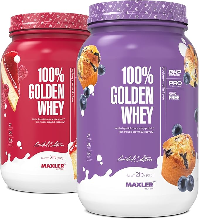 Maxler 100% Golden Whey Raspberry Cheesecake and Blueberry Muffin Bundle