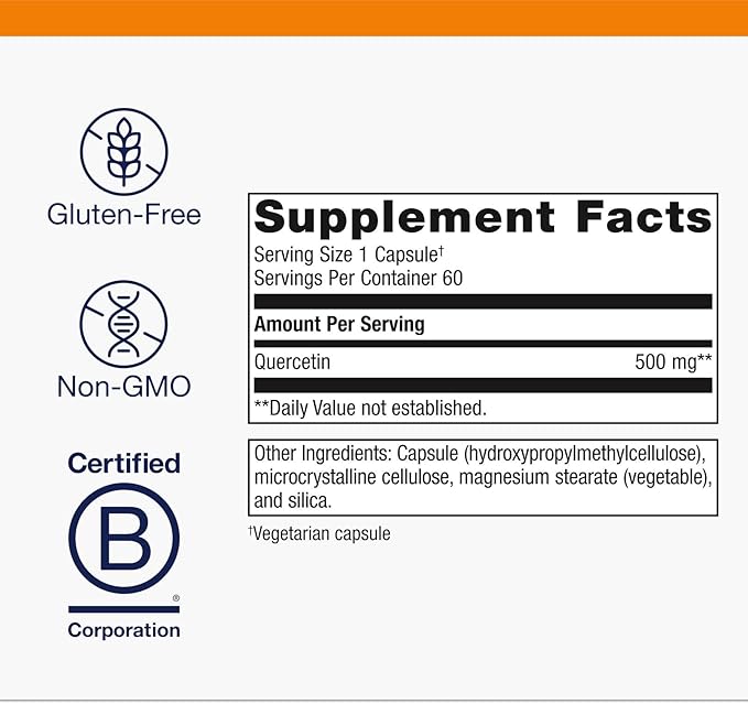 Metagenics Quercetin 500 mg Supplement - Immune &amp Cardiovascular Support Antioxidant Protection - Non-GMO Gluten-Free Vegan - GMP Certified Facility - 60 Capsules