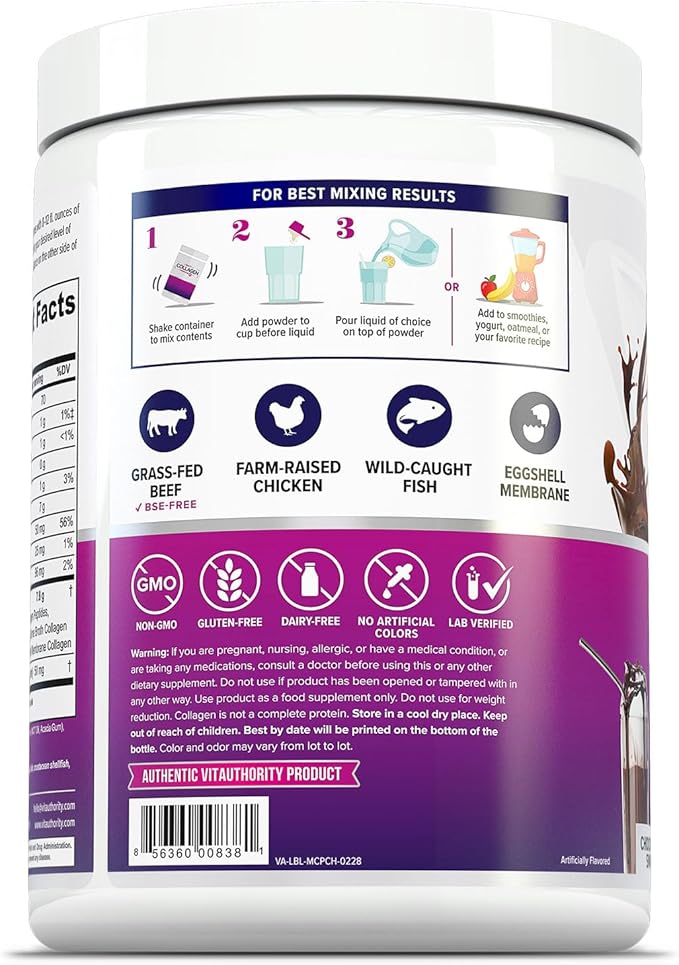 Multi Collagen Peptides Powder for Women - Hydrolyzed Chocolate Collagen Powder for Women with Types I II III V &amp X Vitamin C &amp Hyaluronic Acid for Hair Skin and Nails (Chocolate) - 25 Serving