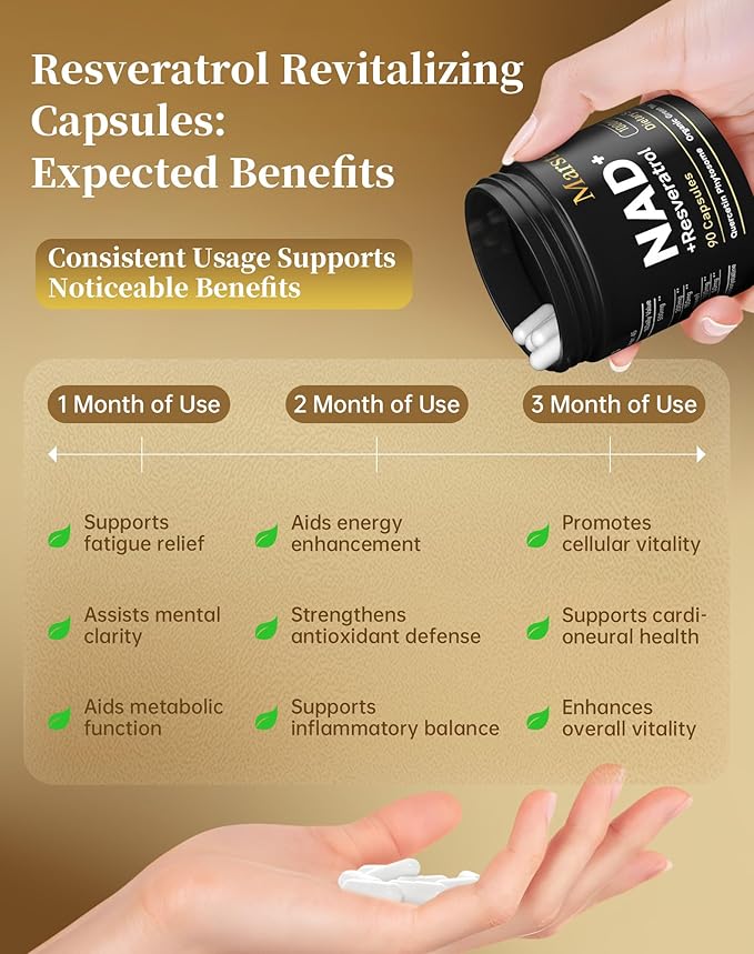 MARSTA Liposomal Resveratrol Supplement 1000mg Organic - Compatible with NAD+ for Cellular Energy &amp Anti-Aging Supports Focus &amp Stamina Non-GMO &amp Gluten-Free 90 Capsules