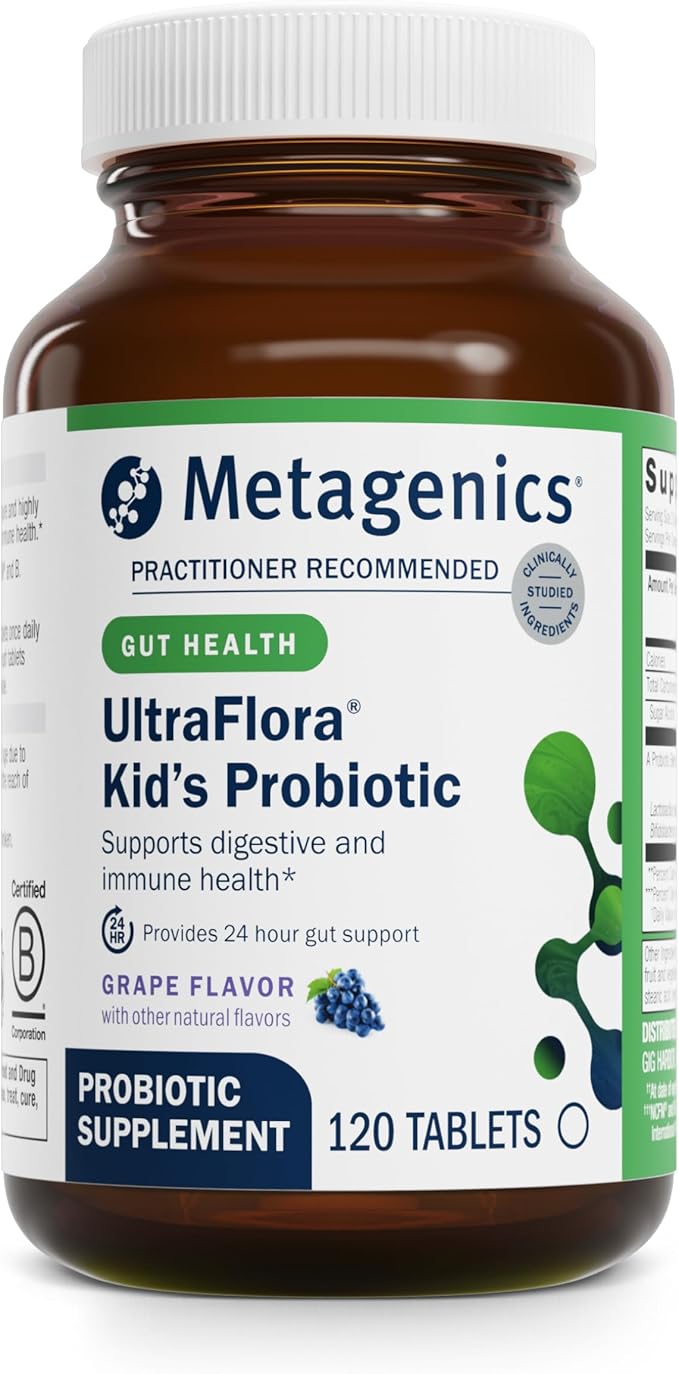 Metagenics UltraFlora Kids Probiotic - 10 Billion CFU - Children's Probiotic Blend - Digestive Health &amp Immune Health* - for Ages 3 &amp Up - 120 Count