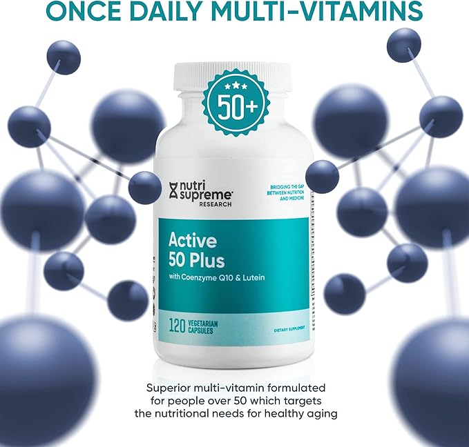 Nutri Supreme Active 50 Plus CoQ10 Lutein ALA and Turmeric Advanced Formula for Healthy Aging and Vitality 120 Vegetable Capsules