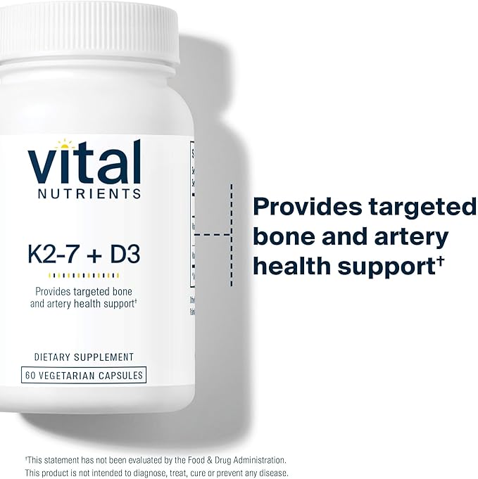 Vital Nutrients Vitamin D3 + K2-2000 IU - Vitamin D3 K2 Supplement - Vitamin D Complex for Healthy Calcium Levels Muscle &amp Bone Health - Gluten Dairy Soy Free - 60 Capsules