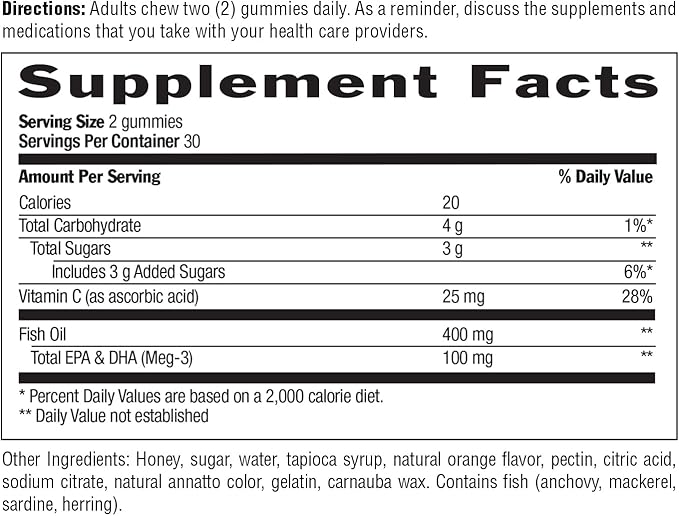 Country Life Omega-3 Honey Gummies – Cardiovascular &amp Brain Health Support – Non-GMO Certified Gluten Free – Naturally Sweetened – 60 Gummies