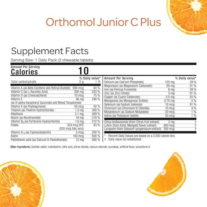 Orthomol Immun Junior C Plus Kid's Multivitamin Tangerine Flavor 30-Day Supply