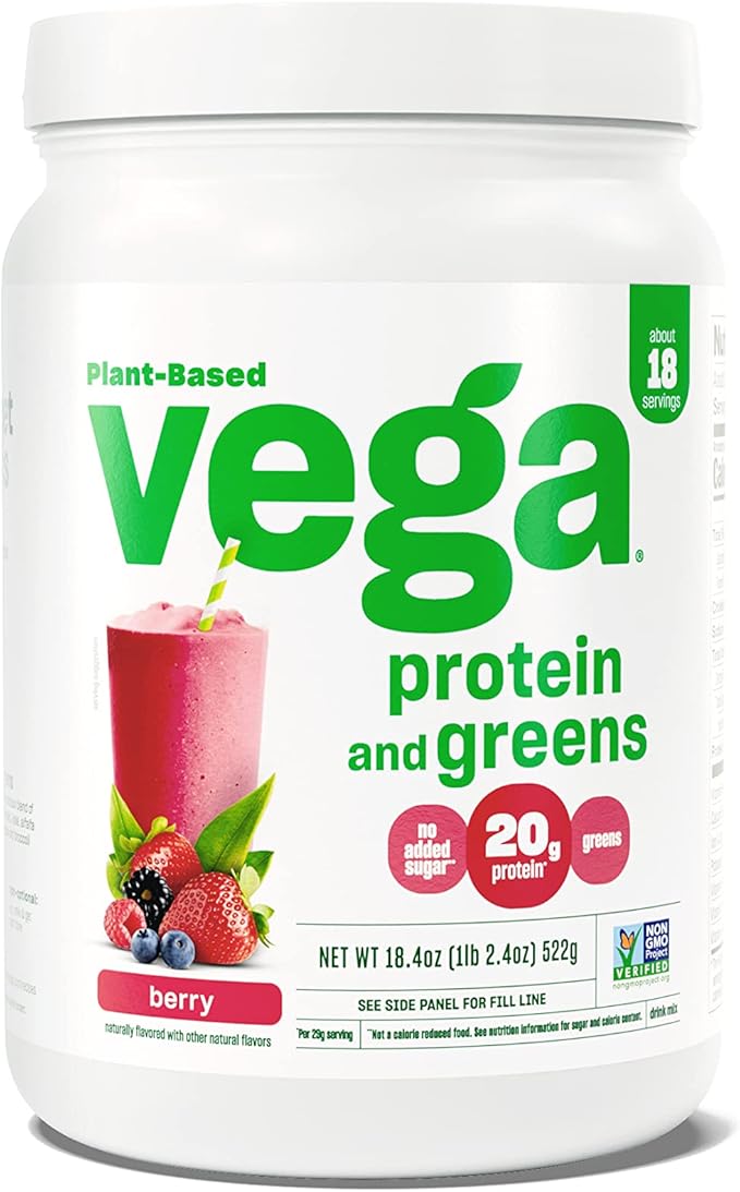Vega Protein and Greens Protein Powder Berry - 20g Plant Based Protein Plus Veggies Vegan Non GMO Pea Protein for Women and Men 1.2 lbs (Packaging May Vary)