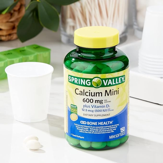 Calcium Plus Vitamin D3 150 Mini Softgels | Calcium Supplement | softgels | Calcium 600 mg with Vitamin d3 | Calcium Carbonate 600 mg 150 Mini Softgels + vslSticker