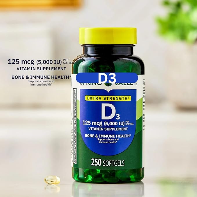 Vitamin D3 125 mcg (5000 IU) | Bone &amp Immune Health | 250 Softgels | Pack of 1 + complimentary Vitamin and Minerals Guide