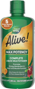 Nature's Way Alive! Max Potency Complete Liquid Multivitamin for Women and Men with Antioxidant Beta Carotene Vitamins C &amp E and Food-Based Blends Citrus Flavored 30.4 Fl Oz