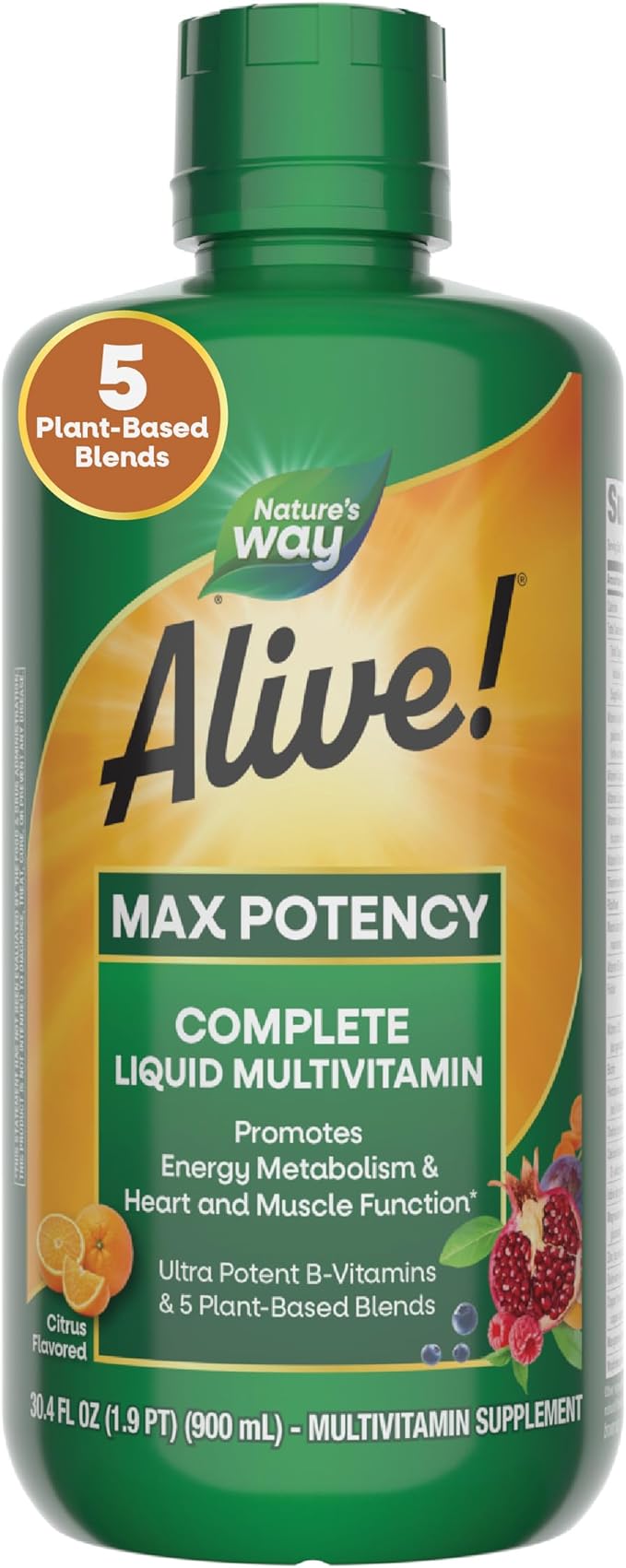 Nature's Way Alive! Max Potency Complete Liquid Multivitamin for Women and Men with Antioxidant Beta Carotene Vitamins C &amp E and Food-Based Blends Citrus Flavored 30.4 Fl Oz