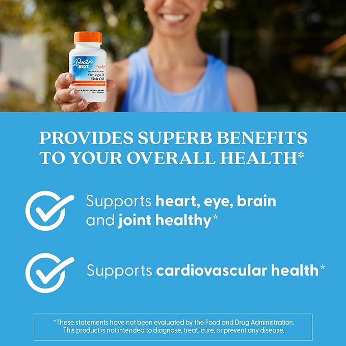 Doctor's Best Omega 3 Fish Oil Supplement for Women &amp Men - Source of DHA EPA &amp Omega-3 Fatty Acids Purified High 2000 mg Potency Heart Health Support Non-GMO Gluten Free - 120 Marine S