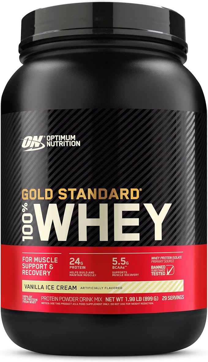 Optimum Nutrition Gold Standard 100% Whey Protein Powder from Whey Isolates Vanilla Ice Cream - 2 Pound
