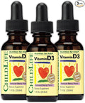 CHILDLIFE ESSENTIALS Vitamin D3 Drops for Kids Children &amp Toddlers - Liquid Vitamin D Drops 500 IU per Drop Immune &amp Bone Health Support Natural Berry - 1 Fl Oz (Pack of 3)