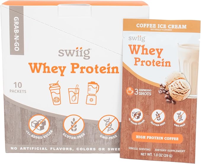 swiig Single Serve Whey Coffee Ice Cream 10pk – Premium Daily Whey Protein 20g Gluten Free GMO Free No Fillers No Artificial Flavors