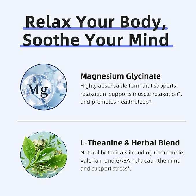 iMATCHME Magnesium Glycinate 850mg Capsules with L-Theanine Chamomile &amp GABA for Sleep Calmness Muscle Bone Health &amp Immune Support Magnesium for Women and Men Vegan High-Absorption 12