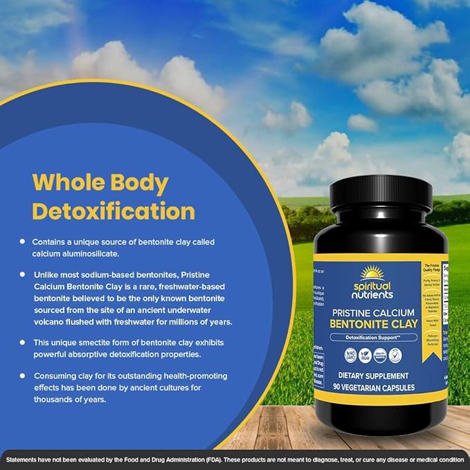 Pristine Calcium Bentonite Clay | Whole Body Detoxification Featuring Calcium Aluminosilicate | Non-GMO Vegan | 90 Capsules
